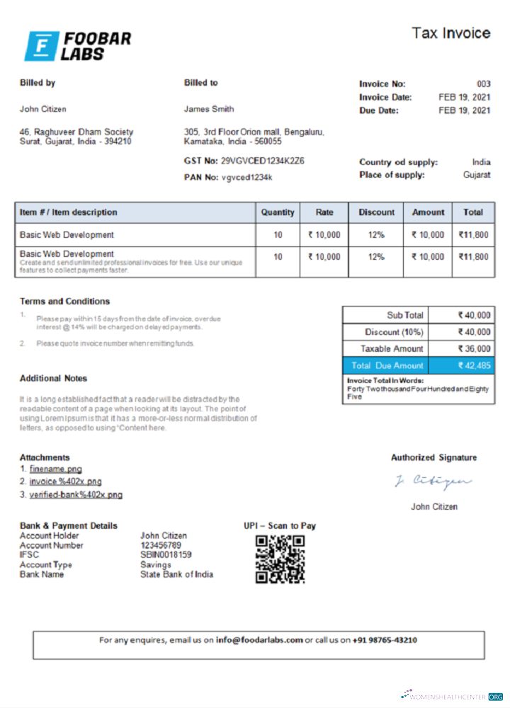 Download India Foobar Labs Information Technology Company invoice 1 Photoshop template